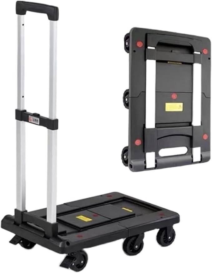 Push Cart Folding Platform Truck Plastic Push Cart Heavy Duty Portable Trolley with Retractable Assis for Luggage Travel Moving Office Platform Hand Truck (Black Mini)