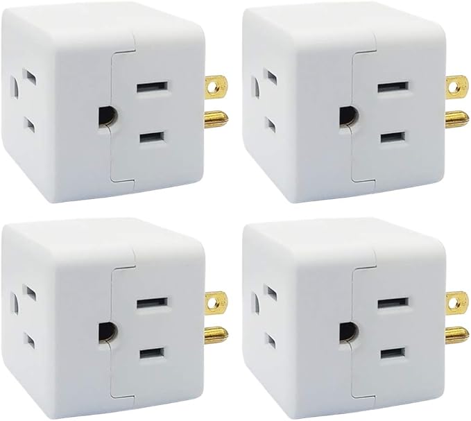 Uninex PS36 3-Outlet Grounded Plug Cube Taps, Extra-Wide Adapter Spaced, Easy Access, Compact, ETL Listed, 4-Pack