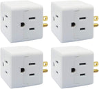 Uninex PS36 3-Outlet Grounded Plug Cube Taps, Extra-Wide Adapter Spaced, Easy Access, Compact, ETL Listed, 4-Pack