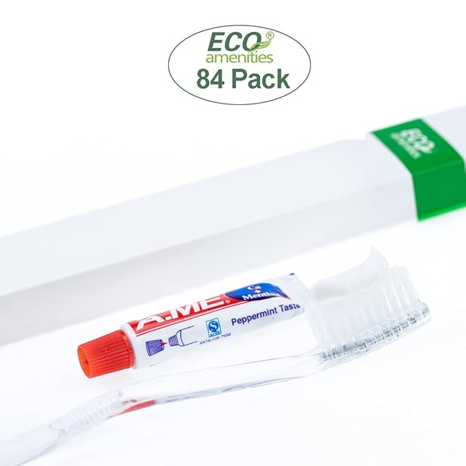 ECO Amenities Toiletry Kit - Shampoo Conditioner Set & Bathroom Soap - Travel Toothbrush Set & Toothpaste - Bulk Hygiene Kits & Travel Toiletries - 84 Units, 5-Pc Each