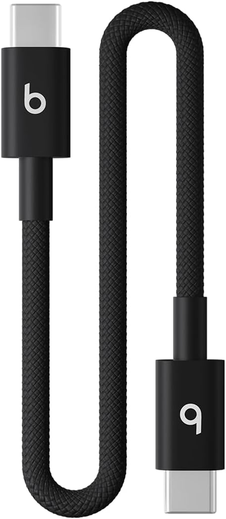 Beats USB-C to USB-C Woven Short Cable Fast Charging Durable/Tangle-Free Compatible Charger for Apple & Android Devices (8 in, 20 cm) - Bolt Black