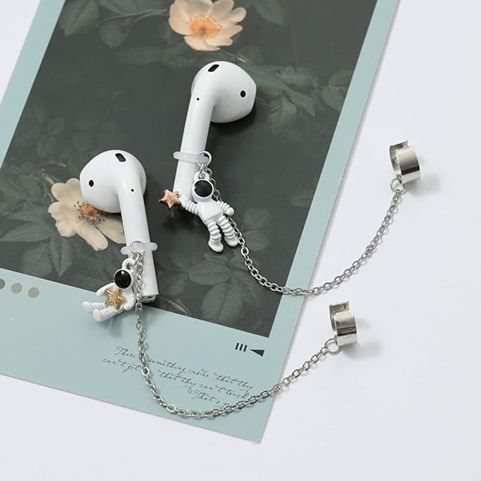 ZOSTLAND 1 Pair Creative Earphone Anti Lost Earring Clip Earclip Strap Wireless Earhook Earbud Ear Bud Holder Connector Compatible with Airpods 1/2/Pro/3 Beats Fit Pro Sony Gift (Astronaut)