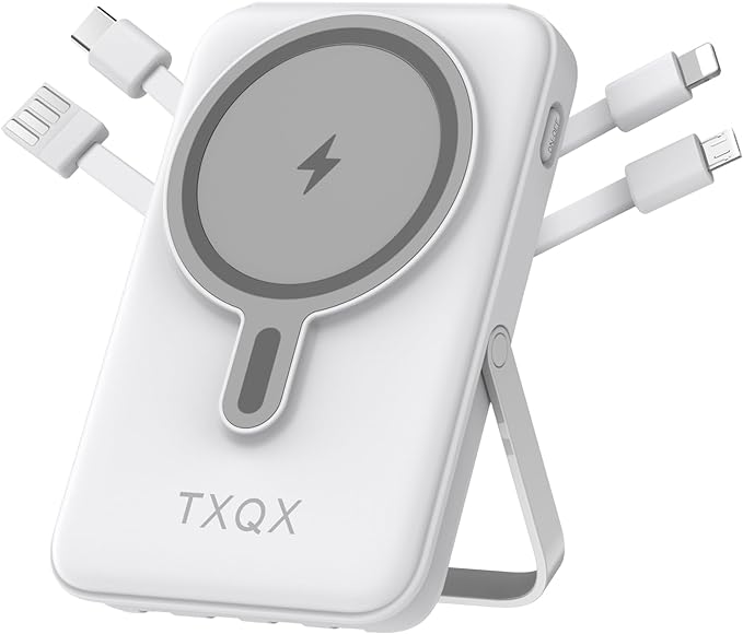 Wireless Portable Charger 10000mAh,Magnetic Power Bank with Built-in Cables LED Display,22.5W PD Fast Charging for Magsafe Battery Pack Compatible with iPhone16/15/14/13/12/Pro/Pro Max (White)