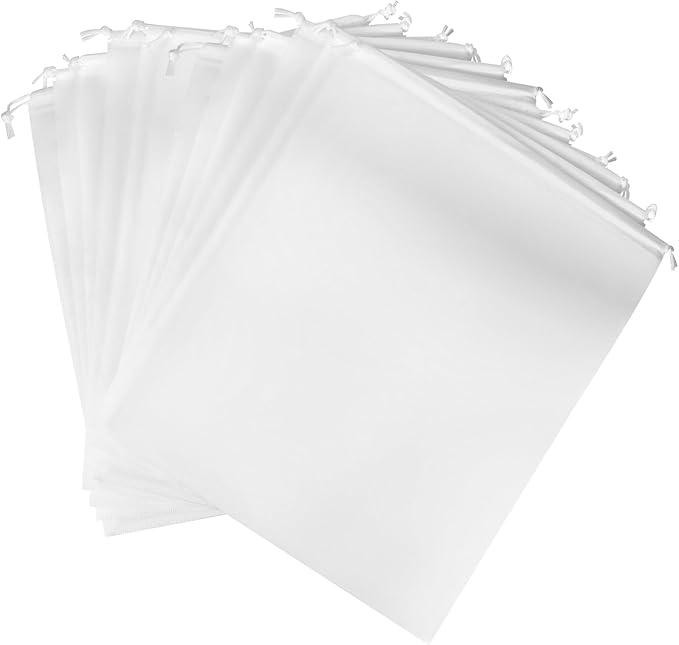 QWORK Drawstring Dust Covers, 12 Pcs Breathable Non-woven Fabric Large Cloth Storage Pouch String Bag for Handbags Purses Shoes