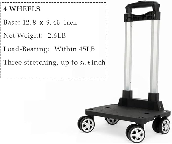 Backpack Trolley - 4 Wheels Folding Compact Lightweight Luggage Cart, Travel Trolley for Bags/Lunch Backpack/Golf Bag (4 Wheels)