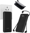 Portable Power Bank, Ultra Slim 10000mAh Portable Charger with Built in Cable, USB C External Battery Pack with Built-in AC Wall Plug Compatible with iPhone Smartphone Tablet…
