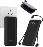 Portable Power Bank, Ultra Slim 10000mAh Portable Charger with Built in Cable, USB C External Battery Pack with Built-in AC Wall Plug Compatible with iPhone Smartphone Tablet…