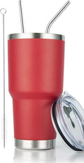 D·S 30oz Red Tumbler Stainless Steel Double Wall Vacuum Insulated Mug with Straw and Lid, Cleaning Brush for Cold and Hot Beverages (30oz Red)