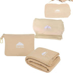 BlueHills Ultra Compact and Compact Light Travel Blankets for Two Value Pack Set of 2 – Airplane Travel Essentials Soft Flight Trips Throw in Portable Cases for Car Plane Travel Gifts – Beige