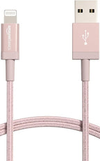 Amazon Basics USB-A to Lightning Cable, Apple MFi Certified, Nylon Braided Cord for iPhone 14 13 12 11 X Xs Pro, Pro Max, Plus, iPad, Data Sync, High Speed Transfer, 3 Foot, Rose Gold