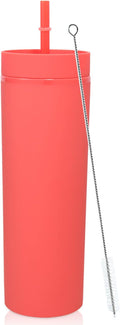 Volhoply 20oz Plastic Skinny Tumbler,Double Wall Tumblers with Lid and Straw,Reusable Travel Iced Coffee Mug,BPA Free Matte Acrylic Water Cups With Straw for Parties,DIY Gifts(Red, 1 Set