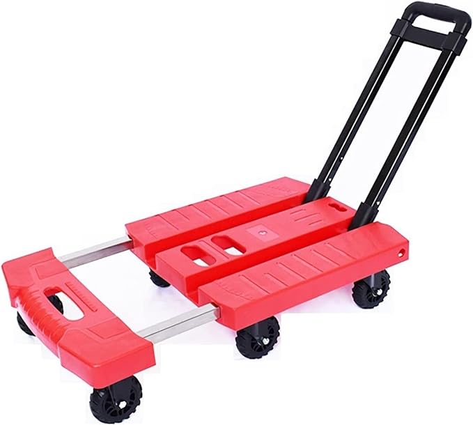Heavy Duty Folding Hand Truck - 330 Lbs Capacity 6-Wheel Flatbed Trolley with Extendable, Portable Utility Cart for Home, Office, Travel & Shopping Red 2.5inch-Mute