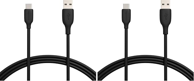 Amazon Basics USB-C to USB-A 2.0 Fast Charging Cable, 480Mbps Speed, USB-IF Certified, Fast Data Transfer, for Apple iPhone 16/15, iPad, Samsung Galaxy, Tablets, Laptops, 6 Foot, Black (Pack of 2)