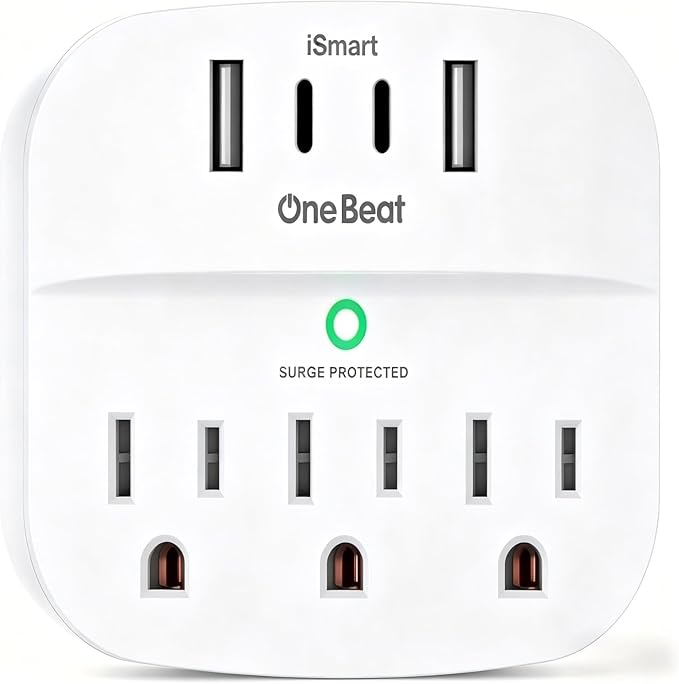 1 Pack Multi Plug Outlet Splitter, 490J Surge Protector Outlet Extender with 3 AC Outlets and 4 USB Wall Charger (2 USB C Ports), Small Adapter for Dorm Room and Travel Essentials, ETL Listed, White