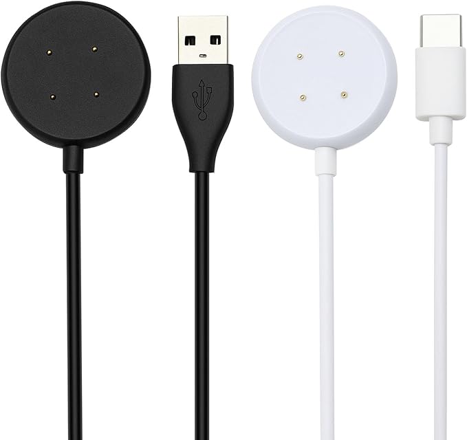 Compatible with Google Pixel Watch 3/Pixel Watch2 Chargers, 2 USB-A Type-C Ports,3.3 feet/100 Smart Watch Charging Cable Adapter, Accessories for Fitbit Ace LTE/Versa 3/Versa4 (2, Black White)