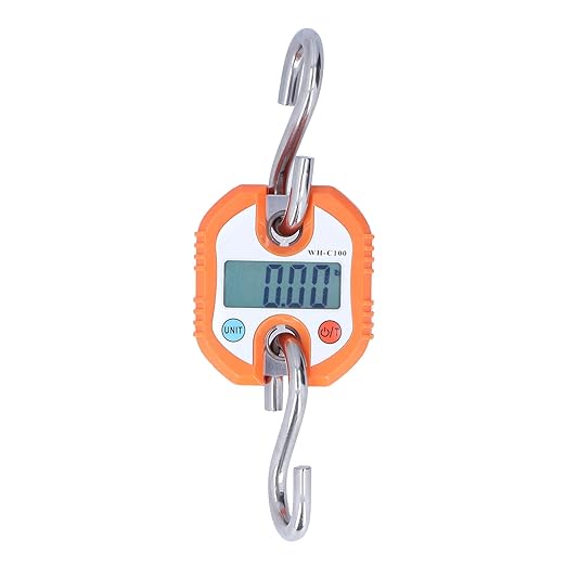 FTVOGUE Digital Hanging Scale, Portable Electronic Hook Scale with Double Accuracy Display for Grocery Shopping and Luggage, 150kg Capacity (Orange)