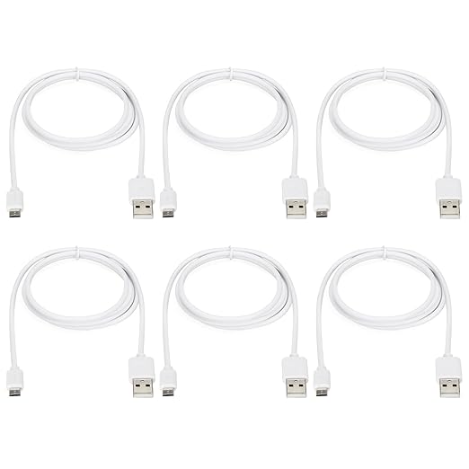 Micro USB Cable 6-Pack 3ft - Fast Charging and Data Sync Cord for Samsung Galaxy S7/S6 Edge, Android Phones, Tablets, PS4, Xbox One Controllers - USB-A to MicroUSB Charging Cables, White