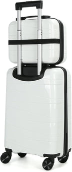 21" Hardside Carry On Luggage 22x14x9 Airline Approved with Spinner Wheels, Lightweight Suitcase Set with Phone Holder and USB Port, 2 Piece (Pearl White, 21" Carry On & 14" Cosmetic Case)