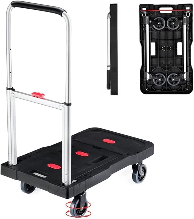 Folding Hand Truck Platform Truck 330 Lbs Heavy Duty Dolly Cart with Wheels, Fully Folded Push Cart, Portable Trolley Utility Cart for Easy Storage, Garage Moving Shopping Home Office