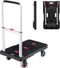 Folding Hand Truck Platform Truck 330 Lbs Heavy Duty Dolly Cart with Wheels, Fully Folded Push Cart, Portable Trolley Utility Cart for Easy Storage, Garage Moving Shopping Home Office