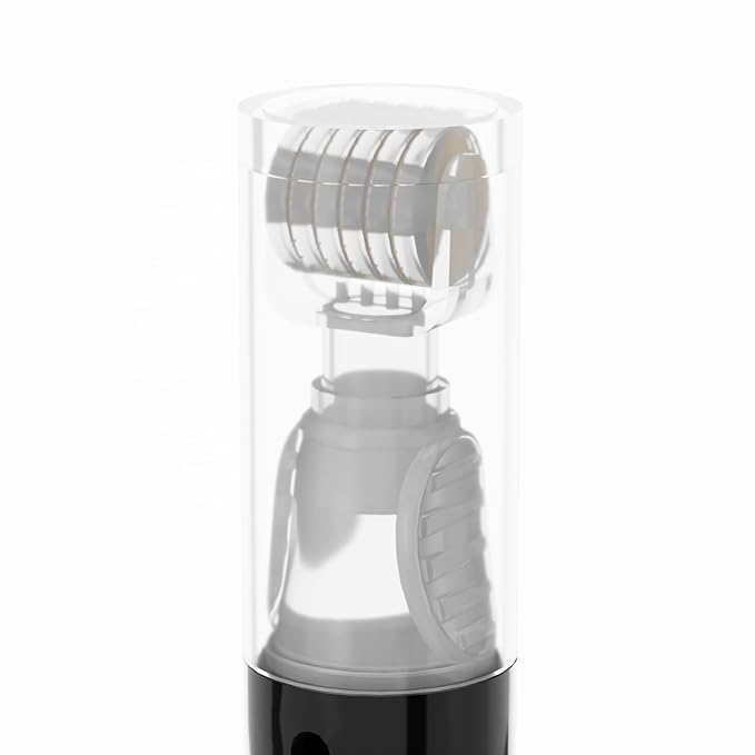 Derma Roller with Liquid Reservoir Serum Applicator for Lips, Skin, Hair, Wrinkles, Easy to Use Face Roller Skin Care Tools Without Serum, 105 Titanium Needles 0.25 mm (BLACK 0.25mm)