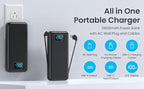 Portable Charger for iPhone with Built in Cables & Wall Plug,10800mah Travel Essentials Power Bank,4 Output LCD Display External Battery Pack Phone Charger for iPhone 17/16/15/14,Galaxy,Android etc