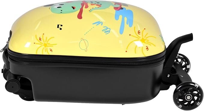 smilesun 4-in-1 Detachable Scooter Luggage for Kids & Teens, Hardside Ride-On Suitcase with Dinosaur Design, Lightweight Foldable, Perfect Travel Gift for Boys(Yellow 22-inch)