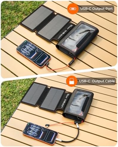 BLAVOR Portable Foldable Solar Charging Pack with Built-in USB-C Cable & Crossbody Lanyard, Plus Solar Charger Power Bank 10,000mAh, 20W PD, Waterproof, Orange for Outdoor Camping Hiking Backpacking