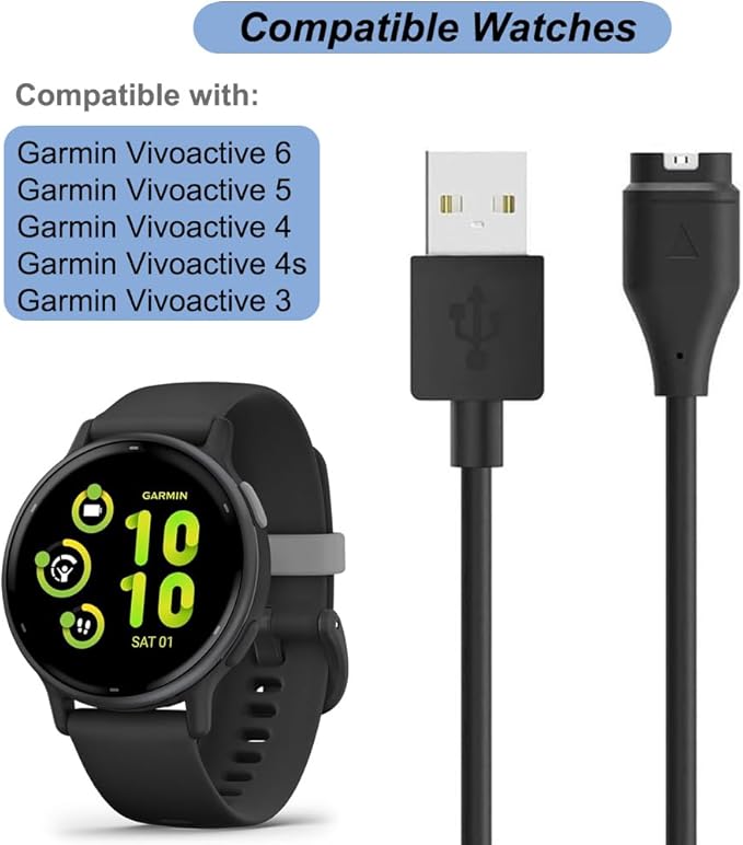 Charger for Garmin Vivoactive 6/5/4/4s/3, Replacement USB Charging Cable with Black Dust Plug for Garmin Watch(1)