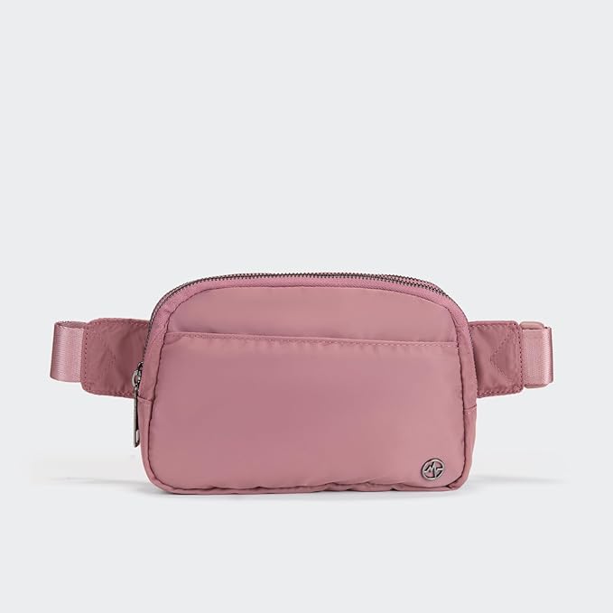 Pander Everywhere Belt Bag for Women, 5 Zipper Pockets Nylon Crossbody Fanny Pack Purse (Dune Pink)