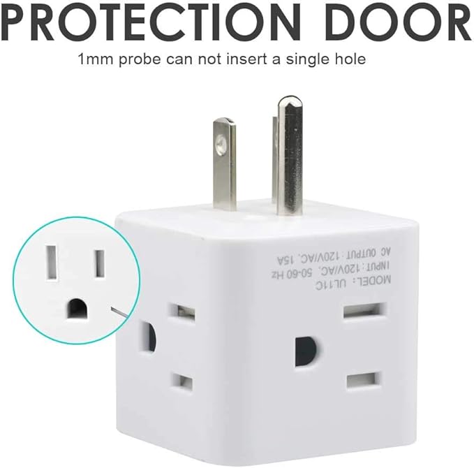 Multi Plug Outlet Extender, Vsanstar 3 Prong Wall Tap 4 Way AC Electrical Outlets Power Strip, Power Plug Splitter Grounded to USA Adapter for Home Office, Kitchen (USA Plug Outlet)