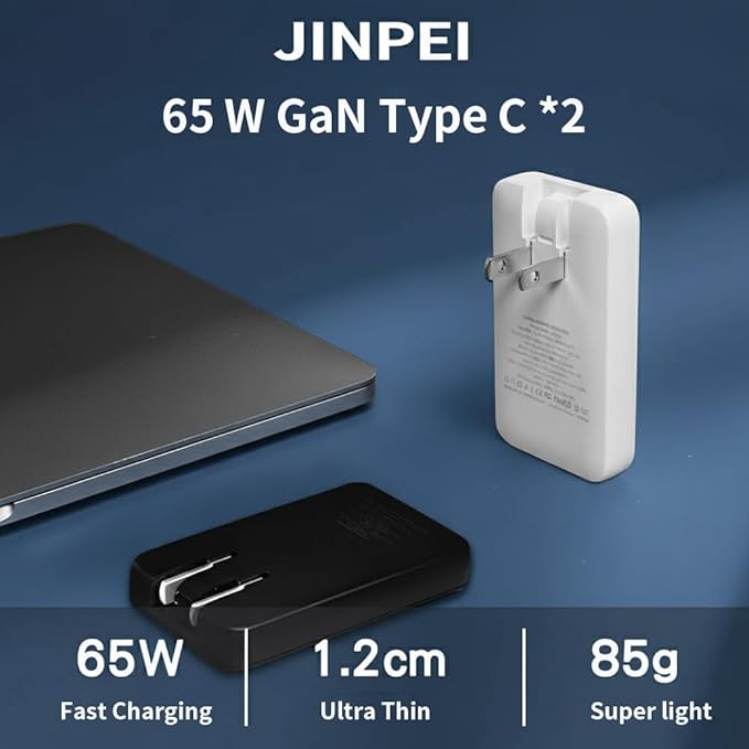 65W USB C Charger, GaN Power Pro PPS Multiple Port, Compact Foldable Travel Adapter, Compatible with MacBook Air Pro, Dell XPS, iPad, iPhone, Galaxy, Model JC-365W