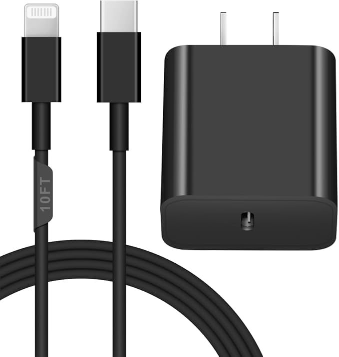 10FT iPhone 14 13 12 Charger Fast Charging 20W PD USB C Wall Charger with 10FT Fast Charging Cable Compatible iPhone 14/13/12/11/Pro/Pro Max/Mini/Xs Max/XR/X, iPad - Black