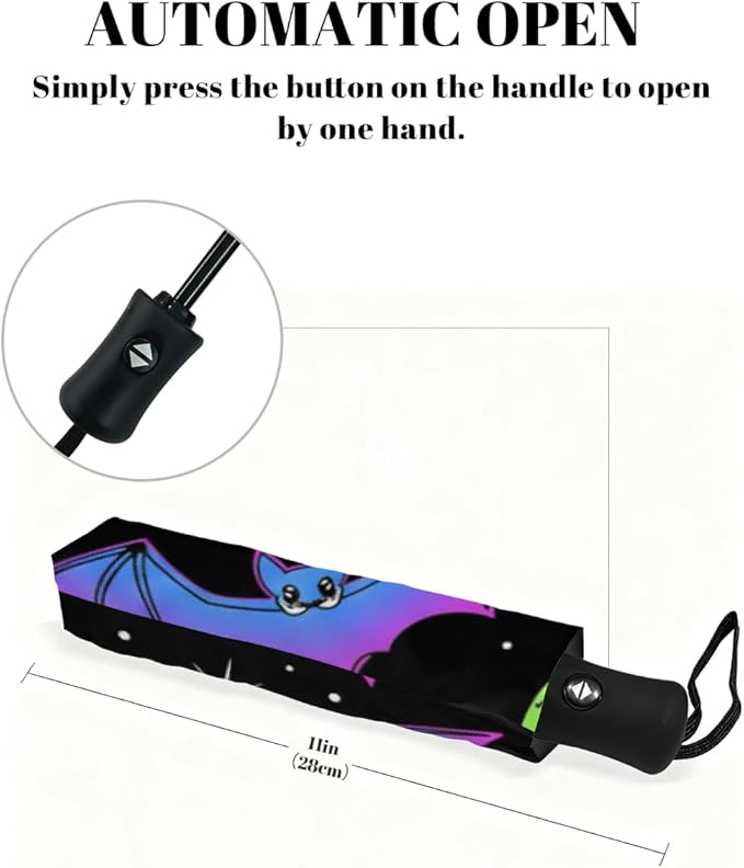 Windproof Compact Umbrellas for Rain - Neon Bat Moon Halloween Portable Lightweight Automatic Reverse Folding Umbrellas - Auto Open Close Cute Small Umbrella for Commute, Car, Backpack, Purse