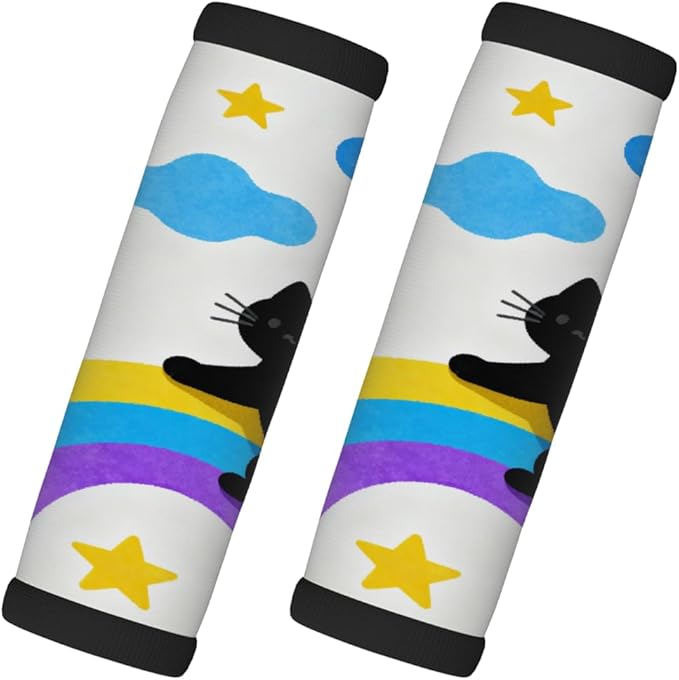 2 Pack Luggage Handle Wrap with Travel Tags - Non-Slip Protective Cover Soft Handle Grips Covers for Suitcase(Rainbow Cloud Cat)