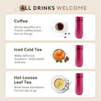 Travel Coffee Press, Vacuum Insulated Portable French Press, Stainless Steel Portable Coffee Maker/Tea Press, 12oz, Rose Red