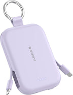 RORRY CharmGo Portable Charger, 5000mAh Portable Charger Power Bank with Built-in Cables, Travel Keychain Charger Battery Pack for iPhone 17/16/15/14/13/12, for AirPods 2/3/4/Pro, Purple