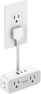 TESSAN Short Extension Cord 0.5Ft, Flat Plug Outlet Extender with 4 Widely AC with 3 USB Ports (2 USB C), Multi Plug Small Power Strip for Travel, Home, College Dorm Essentials, Gray