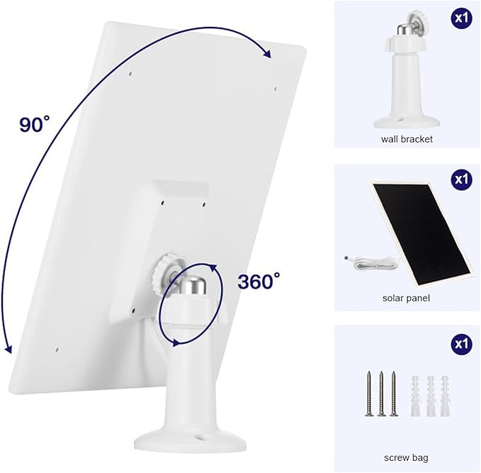 Solar Panel Charger for Ring Camera, Compatible with Ri ng Stick Up Cam, Stick Up Cam Pro, Ring Spotlight Cam Plus/Pro, 6W5V 13ft Charging Cable (White-1Pack)