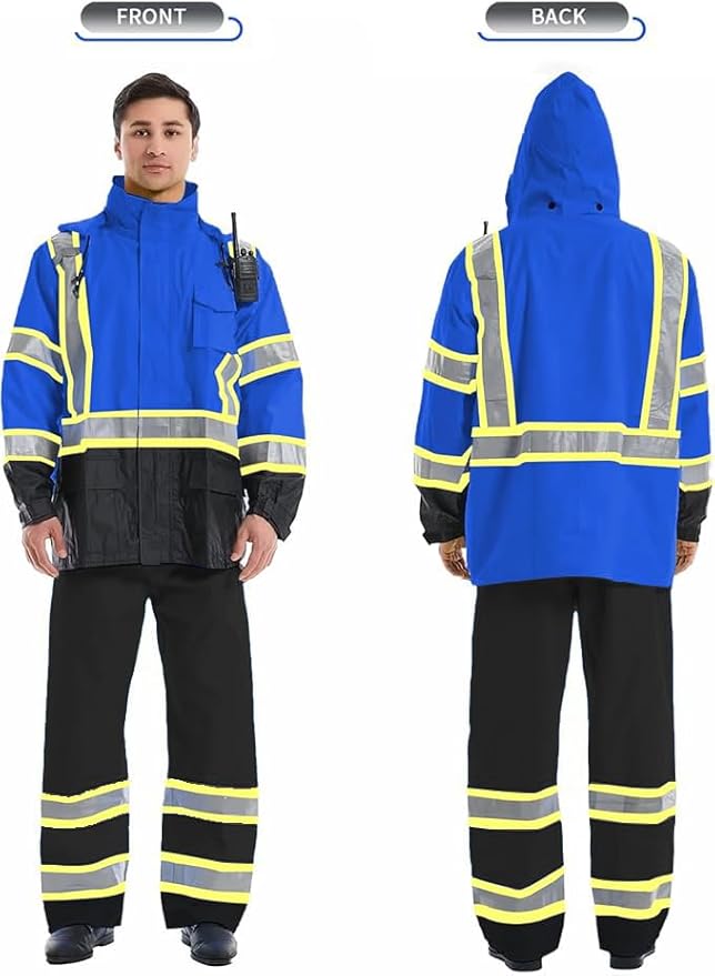SKSAFETY Hi Vis Safety Rain Jacket for Men, Construction Work Rain Gear Heavy Duty Class 3 Rain Coat Waterproof Lightweight