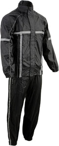 Milwaukee Leather MPM9510 Men's Black Water-Resistant Motorcycle Rain Suit with Hi Vis Reflective Tape