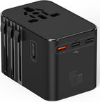 45W Universal Travel Adapter – Compact Plug with 3 USB-C & 2 USB-A Ports for EU/UK/US/AU, International Power Adapter Worldwide Charger, CE/FCC/RoHS Certified (Black)