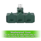 Outdoor Plug Extender, 3 Outlet Splitter with Safe Cover, Heavy Duty Waterproof Multi Plug for Christmas & Holiday Decorations, 1875W/15A ETL Listed, Green, 2 Pack