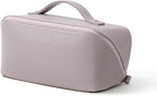 EACHY Travel Makeup Bag, Large Capacity Cosmetic Bag for Women, Waterproof PU Leather, Flat Open Portable Toiletry Bag for Skincare, Brushes & Travel Essentials