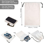 Canvas Shoe Bags for Travel, 2 Pcs Drawstring Shoe Storage Pouches, Dust Proof Washable Shoe Organizers (17.7x13.8in, Beige)