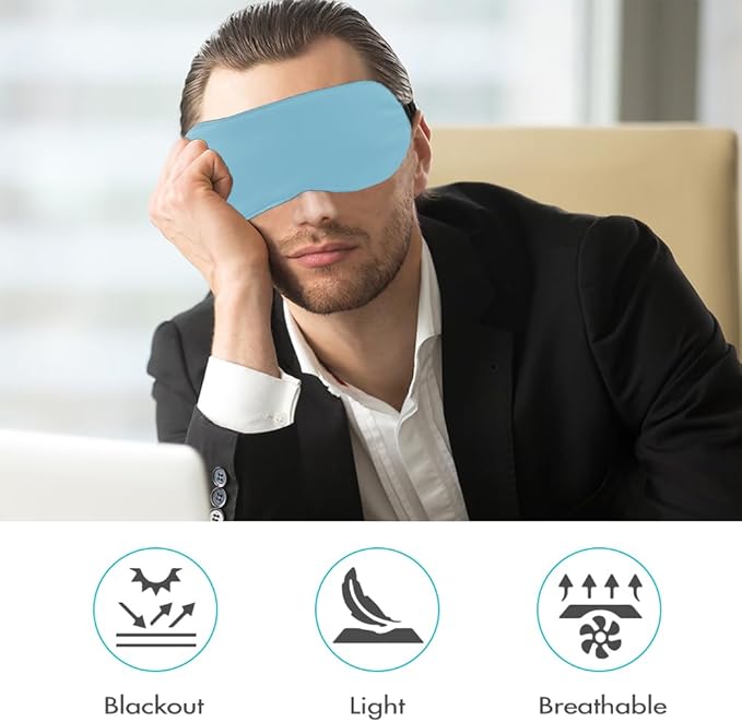 2 PCS Blue Silk Sleep Mask - Eye Masks for Sleep, Blindfold Travel Eye Mask - Shade Cover for Sleeping - Men & Women