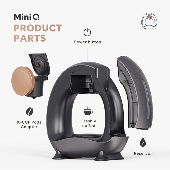 Pod and Grounds Single-Serve Coffee Maker, 2 in 1 One Cup Coffee Machine Compatible with K-Cup Pod & Coffee Grounds/Tea, Compact Design, 4-8oz, Grey