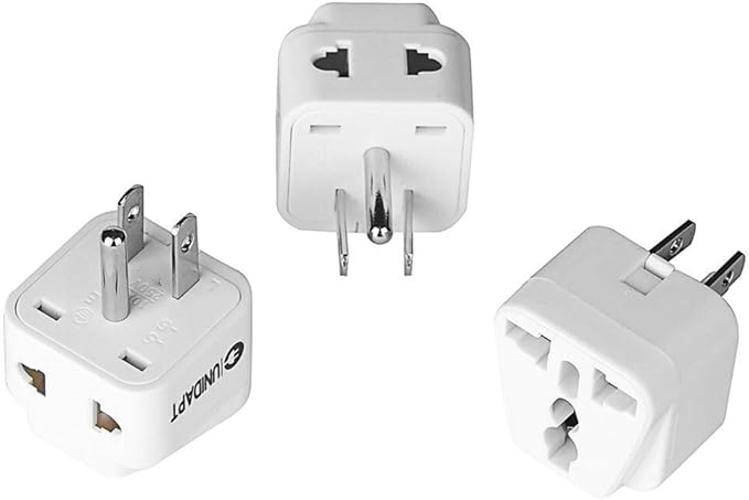 Unidapt US Travel Plug Adapters - UK India EU to US Pin Converter, 3-Pack American Power Plug Adapter, Europe to USA Canada Mexico, Safe Grounded Type B Outlet, 2 in 1 Universal Input Wall Socket