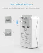 BESTEK International Travel Adapter, 3000W European Travel Plug Adapter for Hair Dryer Curling Iron, USB Travel Wall Charger with Worldwide Wall Plugs for US, EU(PD35W,1004, White)