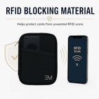 EM Premium Products RFID Protection Travel Wallet & Passport Holder – Zippered Organizer Case with AirTag card holder – Holds Cards, Cash, ID, Tickets